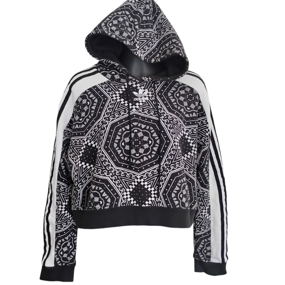 Adidas | Womens Cotton Cropped Hoodie Kaleidoscope Print Black & White | Size Sm - Picture 6 of 11